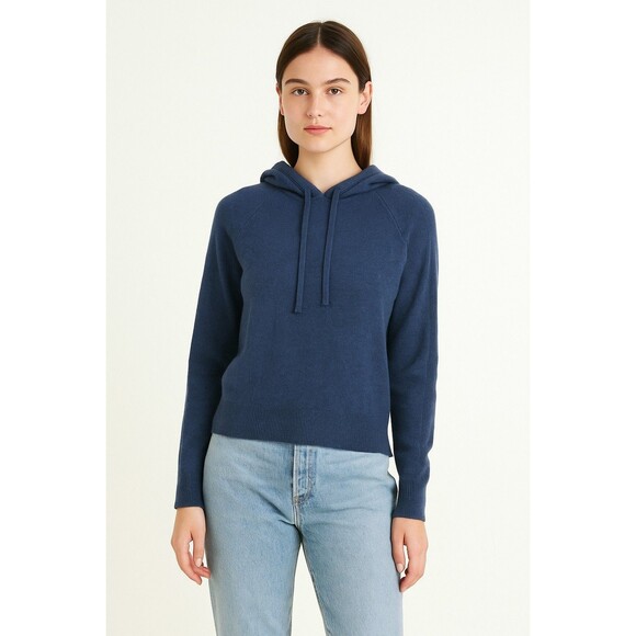 The Cashmere Project Side Slit Hoodie Sweater Cozy Minimalist Size XS Navy Blue - Picture 1 of 8